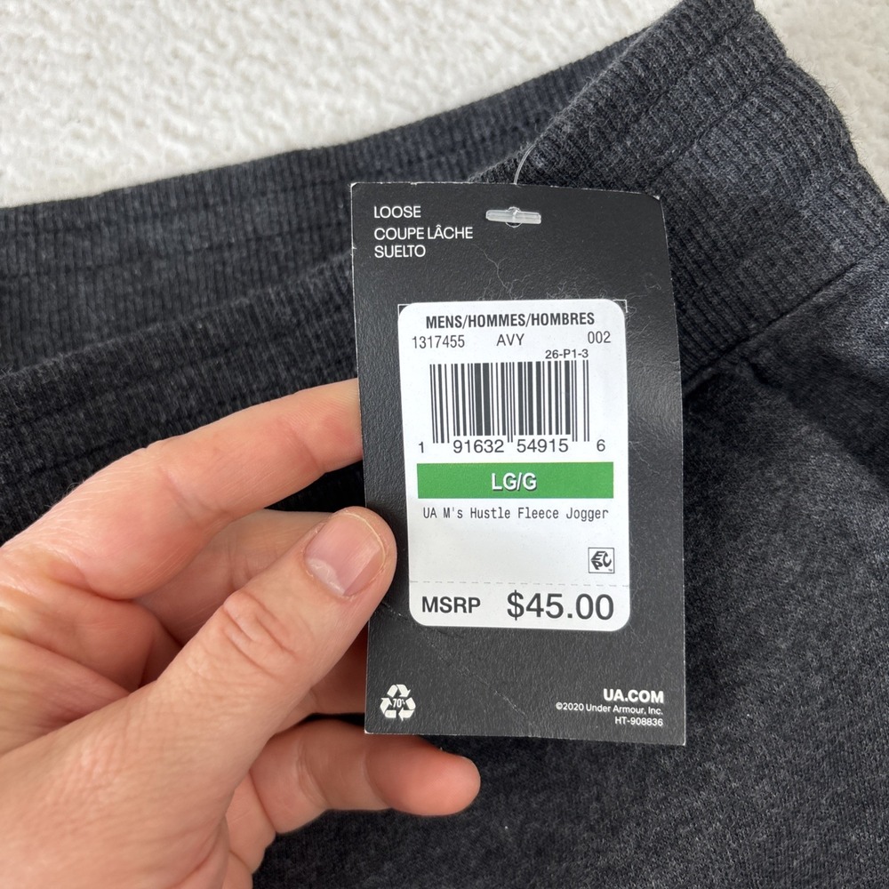 NEW UNDER ARMOUR Mens 'Hustle Fleece Joggers' Large Gray Sweatpants Knit Tapered - Picture 3 of 13